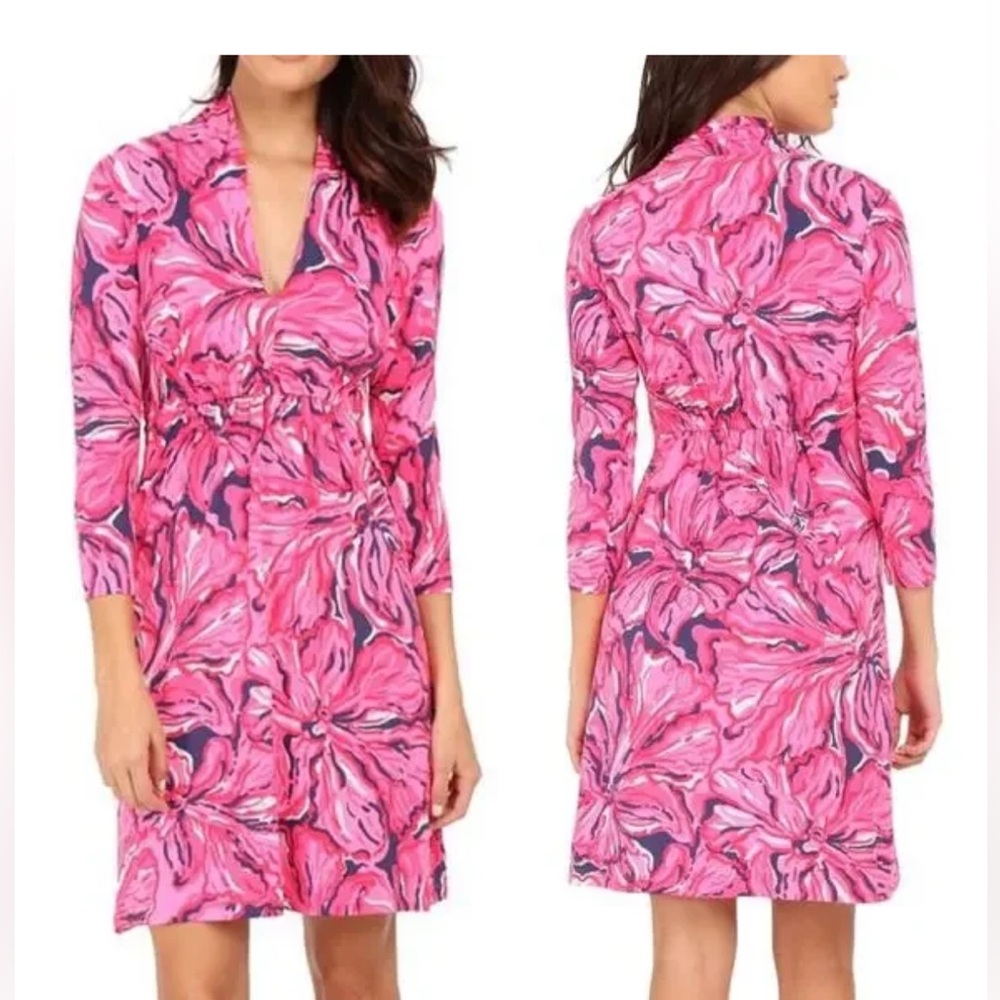LILLY PULITZER “Alexandra” 3/4 Sleeve Pink Floral Dress - Picture 2 of 13